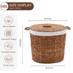 145L Round Laundry Hamper with Lid, Woven Natural Water Hyacinth Laundry Hamper - Image 2