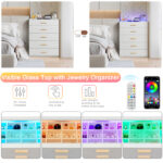 Particleboard Wood Three Drawers With LED Light Bedside Table Dresser Nightstand White - Image 5
