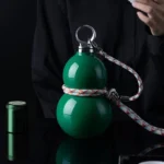 Gourd Shape Insulated Tumbler with Straw 520ml Travel thermos darkgreen - Image 7