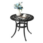 Phoenix Cast Aluminum Round Table, Patio End Table Side Table, Cast Aluminum Cocktail Table, Outdoor Bar Table, Black - Image 4