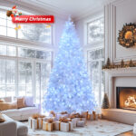 8 FT Pre-lit Artificial Christmas Tree, Hinged Xmas Pine Tree with 1500 Branch Tips, 500 Lights for Holiday Party Office Home, White - Image 3