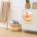 Handmade Woven Foot Stool Natural Water Hyacinth Ottoman for Home Decor & Seating White - Image 5