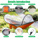 3-in-1 Camping Hammock with Automatic Pop-Up Mosquito Net, Lightweight 70D Nylon Portable Hammock Supports 440lbs, Dual Zipper Outdoor Hammock for Camping Hiking Backpacking Beach Backyard - Image 2