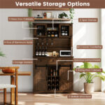 Brown Farmhouse 72" Pantry Cabinet with Hutch, Sliding Barn Doors & Wine Storage Rack - Image 10