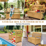 Outdoor Wooden Storage Bench, Large Deck Box with Seating & Armrest, Patio Organizer Loveseat for Garden Porch Deck Backyard Poolside - Image 10