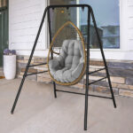 133*137*180cm Wrought Iron Four-Legged Standing 200kg Three Rings Hanging Chair Frame Black - Image 6