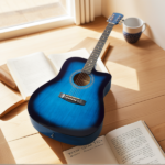 Blue 41-inch Dreadnought barrel-shaped cutaway acoustic guitar with pick, strings, capo, gig bag, tuner, wrench tool, and shoulder strap - Image 14