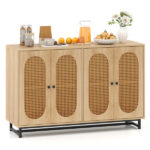 Natural PE Rattan Large Buffet Sideboard (50"), 4-Door Design with Removable Adjustable Shelves - Image 10