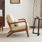 Low Arm Accent Chair - Off-White Corduroy Upholstered Indoor Lounge Chair, Compact Single Seater with Sturdy Frame (330LBS Weight Capacity) - Image 11