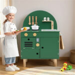 Green Wooden Kids Play Kitchen with Interactive Stove & Sink, ASTM/CPSIA Compliant Pretend Cooking Set for Ages 3+ - Image 5