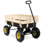 Heavy Duty Steel Wooden Side Support Cargo Wagon with 10" All-Terrain Air Tires, Up to 220lb Load Capacity, for Towing Kids Toys, Gardening Supplies, Black