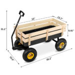 Heavy Duty Steel Wooden Side Support Cargo Wagon with 10" All-Terrain Air Tires, Up to 220lb Load Capacity, for Towing Kids Toys, Gardening Supplies, Black - Image 3
