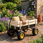 Heavy Duty Steel Wooden Side Support Cargo Wagon with 10" All-Terrain Air Tires, Up to 220lb Load Capacity, for Towing Kids Toys, Gardening Supplies, Black - Image 5