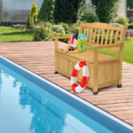 Outdoor Wooden Storage Bench, Large Deck Box with Seating & Armrest, Patio Organizer Loveseat for Garden Porch Deck Backyard Poolside - Image 17