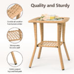 Outdoor Wicker Side Table, Rattan End Table with Glass Top, Patio Coffee Bistro Table for Indoor Garden Porch Balcony, Beige - Image 4