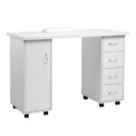 Double Edged Manicure Nail Table with Drawer White - Image 7