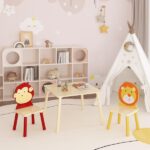 Kids Table and 2 Chairs Set, 3 Pieces Toddler Table and Chair Set, Wooden Activity Play Table Set (Lion&Monkey)-Does not support self pick up - Image 22