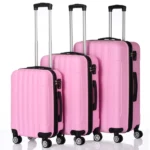 Vertical Striped 3-in-1 Luggage Set with Handle ABS Trolley Case with Swivel Wheels Aluminum Alloy Trolley Suitcase 20in 24in 28in Pink