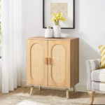 Modern Rattan Shoe Storage Cabinet with Double Doors and Adjustable Shelves, Accent Cabinet for Living Room, Bedroom, Hallway - Image 17
