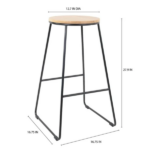 28"H Backless Stool Black Metal Base with Natural Wood Seat (Shipment from Walmart) - Image 2