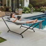 Freestanding Hammock with Stand, 600LBS Heavy Duty Outdoor Hammock Bed with Soft Pillow & Storage Bag, Grey - Image 3
