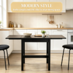 Black Drop Leaf Dining Table, Folding Design, Compact Kitchen Table for Small Spaces(Only dining table) - Image 4