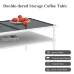Modern Coffee Table, Tempered Glass Tabletop, Rectangle Coffee Table with Sturdy MDF Base and White Iron Legs, Easy Assembly Living Room Furniture, 38.39 Inch Length, Gray Color (Shipment from Walmart) - Image 6