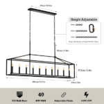 10 Lights Farmhouse Black Chandelier Rectangular Linear Pendant Lighting for Dining Room Kitchen Island - Image 7
