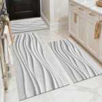 Three-piece kitchen rug set, non-slip and washable, abstract pattern kitchen hallway rug, soft and comfortable, suitable for sinks, floors, entrances, hallways and bathrooms. - Image 18