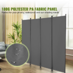 4-Panel Room Divider, Foldable Privacy Shields, Cloth Segregation Screens for Workspace, Sleeping Area, Meal Space, Learning Zone, Self-supporting, Pale Gray - Image 6