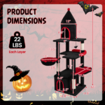 Gothic 5-Level Cat Tree 63" Tall with Sisal Scratching Posts Black Red Cat Tower - Image 6