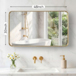 Anti-Fog Bathroom Wall Mirror – 30" x 48" Shatterproof Vanity Mirror with Rectangular Metal Frame, Gold (Shipment from Walmart) - Image 3
