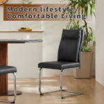 Dining chair set (2 pieces) modern leather imitation soft cushion dining chair, with soft cushion backrest and electroplated legs, suitable for kitchen/living room/dining room,Black - Image 13