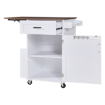 39.3" Farmhouse Kitchen Island with Drop Leaf, Kitchen Storage Island with Open Side Rack, One Drawer, Towel Rack, Rolling Kitchen Cart with Lockable Wheels for Lawn Garden, White - Image 12