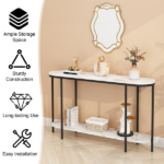 Same Code 40085878 Console Table 2 Tier Narrow Entryway Table with Storage Shelves Faux Marble Narrow Table for Living Bedroom Hallway Office Easy Assembly, Black & White - Image 9