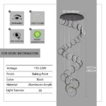 30 Ring High Ceiling Chandelier Foyer, Black Modern LED Large Staircase Long Chandeliers Light Fixture with Remote for Entryway Living Room - Image 2