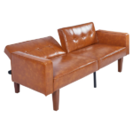 Modern PU Leather Futon Sofa with Tufted Backrest, Adjustable Reclining Couch with Wood & Metal Legs, Mid-Century Style Sofa for Living Room - Image 5