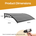Awning for Door Entrance with Drainage Sink, 40x48 Inch Window Canopy Exterior, UV Rain Snow Protection for House Porch Patio Deck, Black Bracket & Brown Board - Image 9