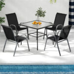 Black 2 Pack Stackable Patio Dining Chairs, Ergonomic Steel Frame Breathable Fabric Outdoor Chairs 330 LBS Capacity - Image 2