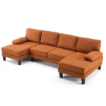 U-Shaped Convertible Sectional Sofa with 2 Chaise Lounges, 4-Seater Modular Couch with Removable & Washable Chenille Covers, 111.4" L x 48.4" D x 33.1" H L-Shaped Couches for Living Room Apartment, Heavy Duty Plastic Legs, Burnt Orange