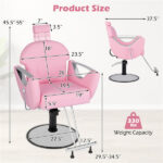 360° Swivel Reclining Barber Chair, Ergonomic Salon Chair with Hydraulic Pump (Pink) - Image 4