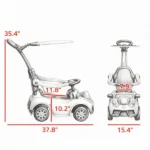 3-in-1 Kids Push Sliding Car with Music & Horn, White Toddler Ride-On with Removable Handle & Canopy - Image 3