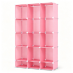 3-Cube Pink Modular Kids Closet, PP & Metal Storage Organizer with Hanging Rods, Tool-Free Assembly Baby Wardrobe for Clothes Toys Books - Image 4