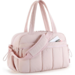Pink large capacity slit fluffy shoulder bag, waterproof portable luggage tote bag, multi zipper pocket design, sports and fitness travel handbag