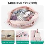 Pink large capacity slit fluffy shoulder bag, waterproof portable luggage tote bag, multi zipper pocket design, sports and fitness travel handbag - Image 4