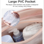 Pink large capacity slit fluffy shoulder bag, waterproof portable luggage tote bag, multi zipper pocket design, sports and fitness travel handbag - Image 7