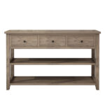 Console Table with Wood Frame and Legs, Sofa Table Entryway Table with 3 Drawers and 2 Open Shelves Wash Gray - Image 2