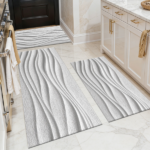 Three-piece kitchen rug set, non-slip and washable, abstract pattern kitchen hallway rug, soft and comfortable, suitable for sinks, floors, entrances, hallways and bathrooms.