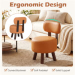 2-Piece Orange Small Footstools, Faux Leather Upholstery & Solid Rubber Wood Legs, 330LBS Load Capacity - Image 5