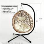 Foldable Hanging Egg Chair with Stand, HDPE Rattan Wicker Swing Chair with Cushion, Heavy Duty Frame 350 Lbs Capacity, Outdoor Patio Indoor Bedroom Balcony, Beige+Yellow - Image 15